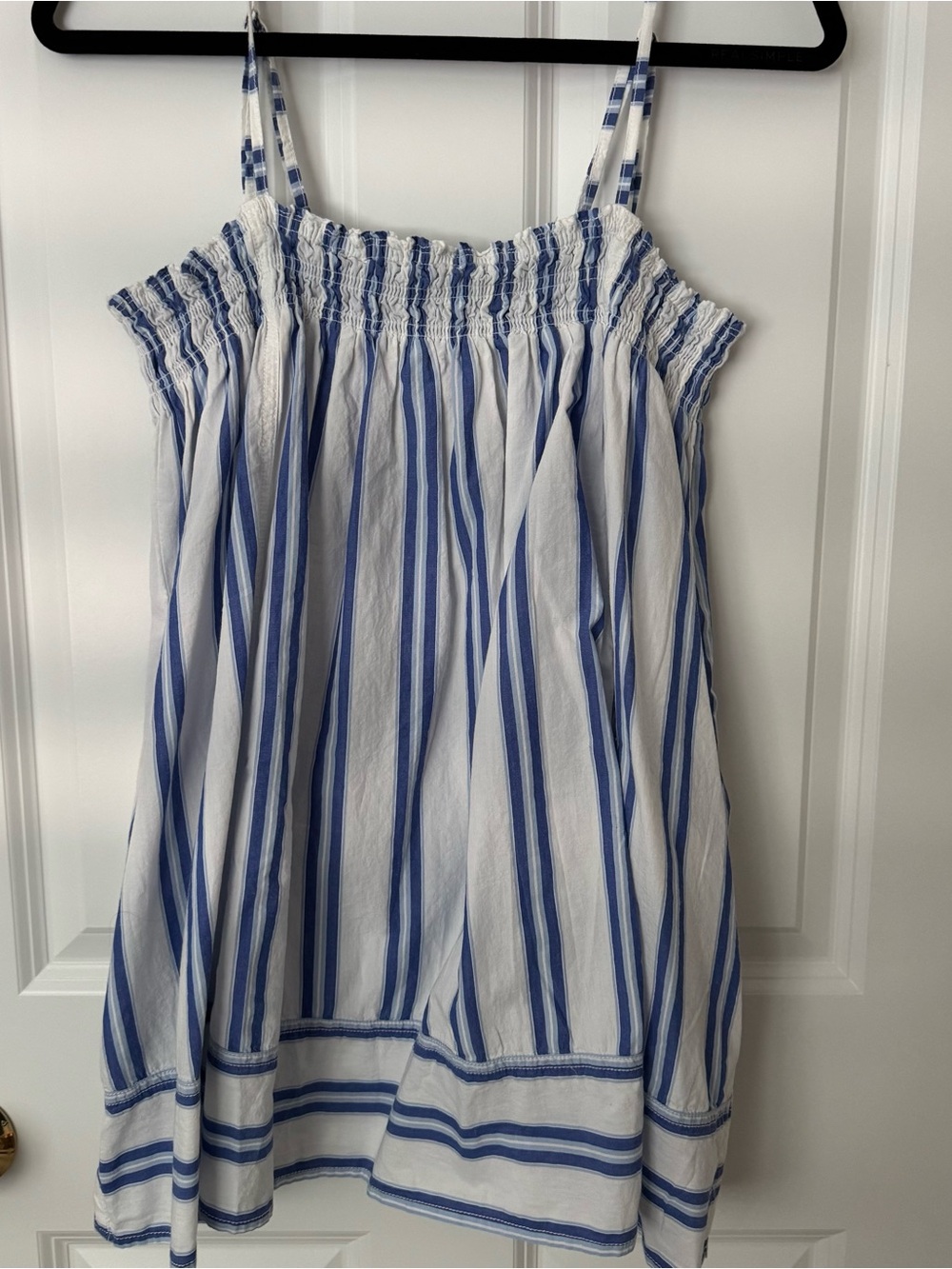 FREE PEOPLE White & Blue Stripe Smocked Tunic
